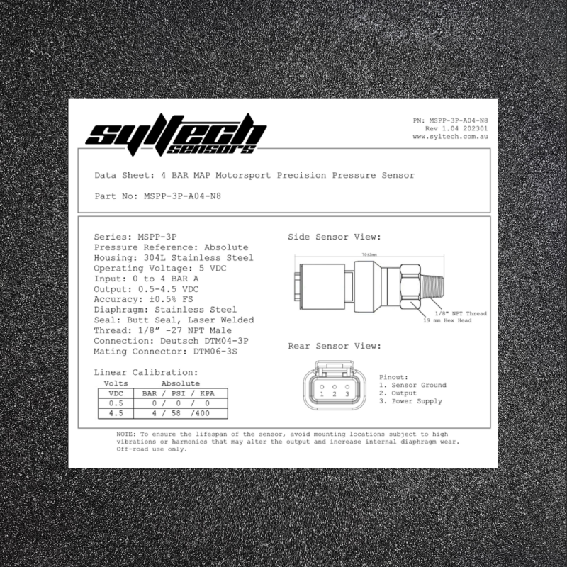 Syltech MSPP 4 Bar MAP Sensor - 1/8 NPT, DTM3 - Image 3